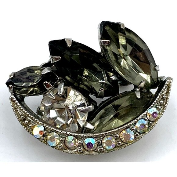 Juliana D&E Earrings Huggies Rhinestone Smoky Gray Clip On Crescent Moon - Picture 3 of 5